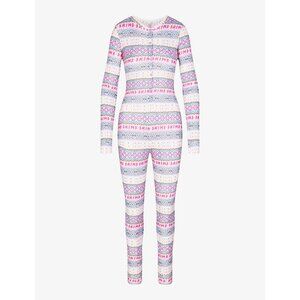 Skims Women's Plush Pointelle Logo-print Stretch-jersey Onesie Size S Cozycore